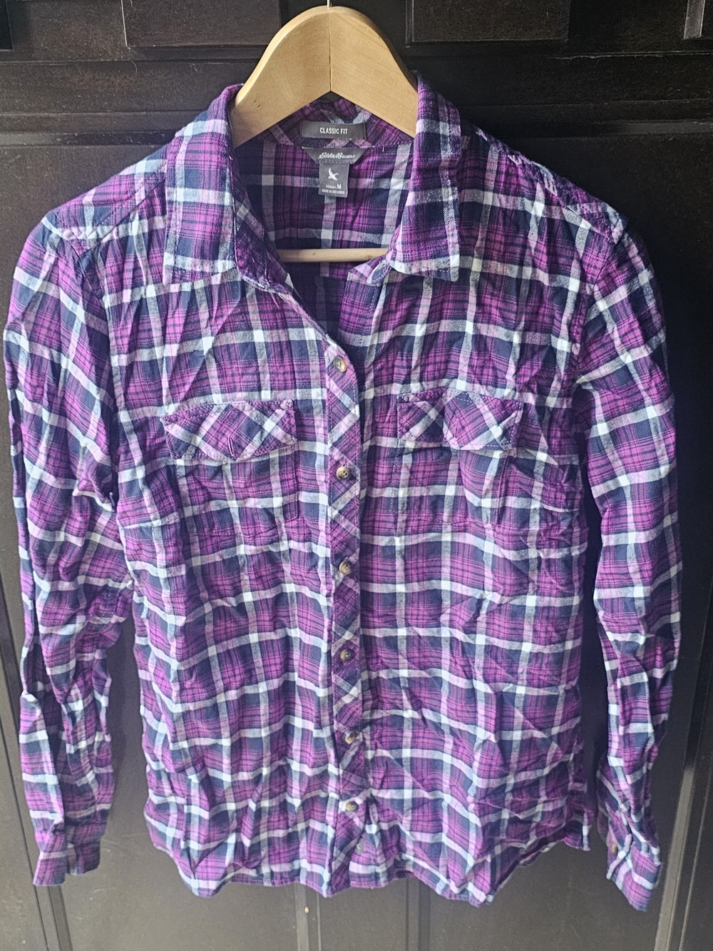 Eddie Bauer Purple Plaid Long Sleeve Button-Down Shirt